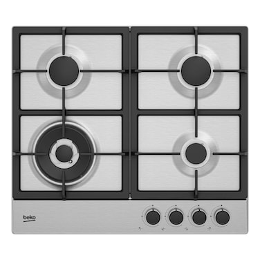 Beko 60cm Builtin Gas Hob, Full Safety,4 High Efficiency Gas Burner,Cast Iron Pan Support,Integrated Ignition, Front-left Zone(5 Kw),HIAW64225SXL(Inox)