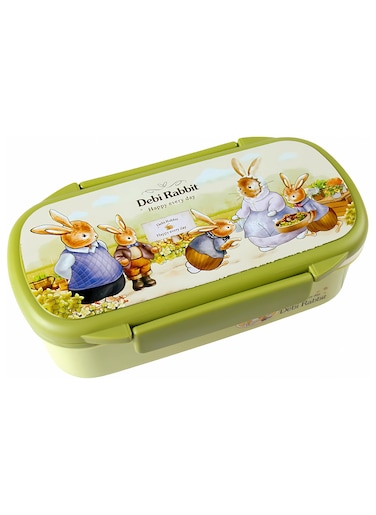 Twisoo Rectangular Kids Lunch Box Rabbit Bento Lunch Box 900ml - Food Grade PP, BPA-Free, 2-Compartment Leakproof &amp; Spillproof Design with Clip Lock and Spoon (Green)