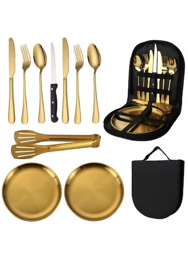 Portable Travel Cookware Cutlery Camping Hiking Stainless Steel Fork Knife Spoon Picnic Cutlery Set