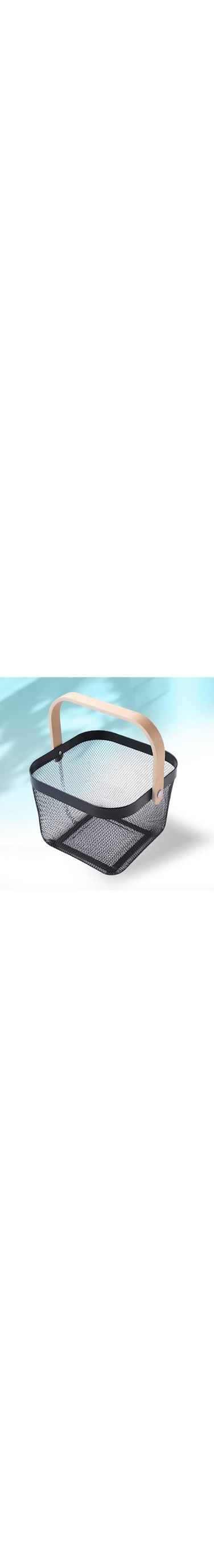 The Better Home Metal Mesh Storage Basket with Wooden Handle   Ideal for Storage, Shopping, Picnics and More (Black)