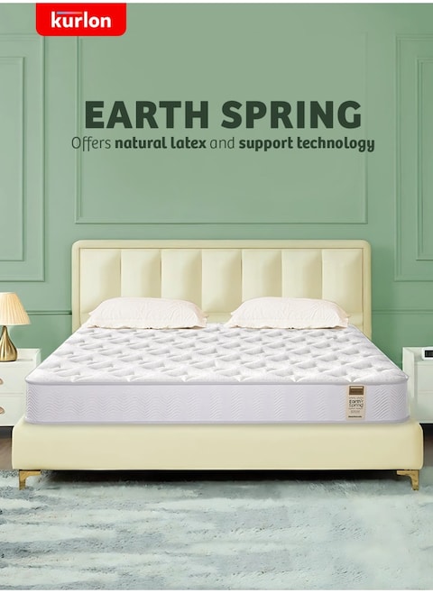 Kurlon Earth Spring Mattress   3-Zone Pocket Spring Mattress   Medium-Firm Support    Natural Latex   Ideal for Spinal Alignment   King Size Mattress  200Lx180Wx25H Cms