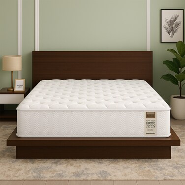 Kurlon Earth Spring Mattress   3-Zone Pocket Spring Mattress   Medium-Firm Support    Natural Latex   Ideal for Spinal Alignment   King Size Mattress  200Lx180Wx25H Cms