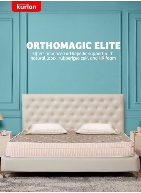 Kurl-On OrthoMagic Elite Mattress Orthopedic Hybrid Mattress withNatural Latex, Rubberized Coir and HR Foam Layers Queen Size Mattress   200Lx160Wx20H Cms   10 Years Warranty