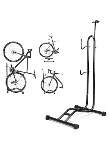 Bike Ground Stand, Bicycle Stand Bike Floor Parking Rack Steady Wheel Holder Fit 20"-26" Bikes, Vertical &amp; Horizontal Adjustable Height Bike Storage Stand for Garage, Space Saving Bike Holder Stand