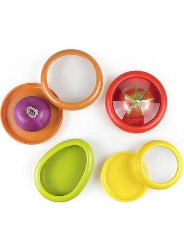 Silicone Fruit And Vegetable Containers For Fridge,Reusable Holder For Food Storage,Fresh Stretch Pods For Food Saver (Green,Red,Yellow,Brown),