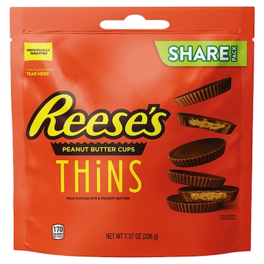 Hershey's Reese's Peanut Butter Cups Thins Milk Chocolate and Peanut Butter Share Pack, 208g