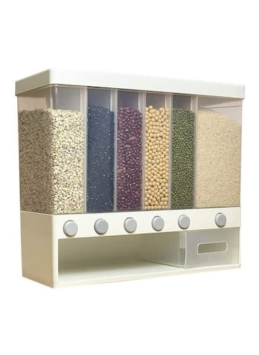 Wall Mounted Food Dispenser,Whole Grains Rice Bucket Large Capacity 6 Grid Storage Dry Food Dispenser