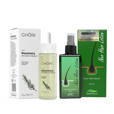 Green Wealth Neo Hair Lotion, 120ml + Ghori Rosemary, Mint &amp; Biotin Oil, 59ml