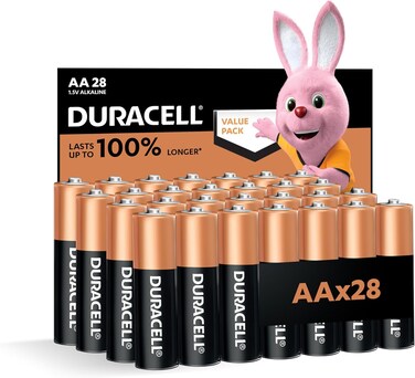 Duracell AA Alkaline Batteries,Pack of 28 - Last up to 100% longer