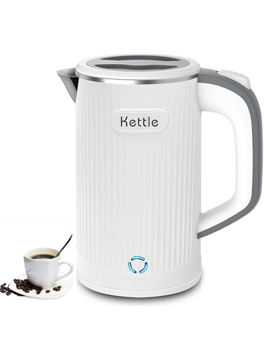 Enliansgo Electric Kettle-0.8L Portable Travel Kettle with Double Wall Construction, 304 Stainless Steel Interior, BPA-Free, Small Electric Kettle with Auto Shut-Off portable kettle(White)