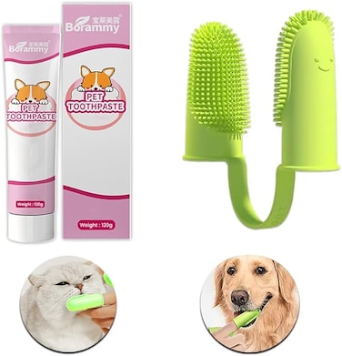 StarDotHash ./Dog Toothbrush and Toothpaste for Fresh Oral Hygiene &ndash; All Breed 120g ./Dog Toothpaste &amp; 2 Finger Toothbrush for Tartar Control