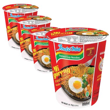Indomie Original Flavour Mi Goreng Instant Cup Fried Noodles, 75g Pack of 4