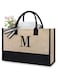TOPDesign Personalized Initial Jute Bag, Tote Bag for Women