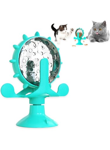 BIGTHREE Cat Dog Treat Dispenser Toy, 360&deg; Rotating Windmill Cat Toys, Tortoise Pet Toys with Suction Cup, Cat Interactive Feeder Pet Food Toys Feeder, Turtle Feeding Accessories, Lake Blue