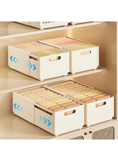 Fohome 2 Pack Expandable Drawer Organizers, Adjustable Drawer Dividers for Clothes, Stackable Wardrobe Clothes Organizer, 11-18.9" Multifunction Plastic Storage Bins for Bedrooms, Kitchen, Pantry