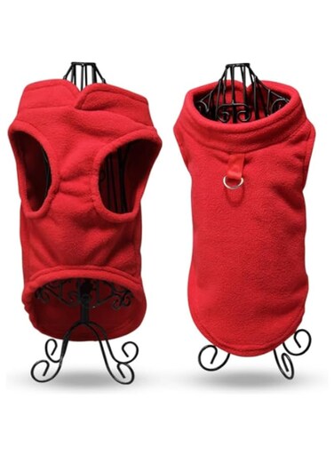 Dog Fleece Vest Sweater Winter Jacket for Small and Medium Dogs with D-Ring Leash Cold Weather Coat Hoodie for XS S M Dogs Boy or Girls (RED, S)