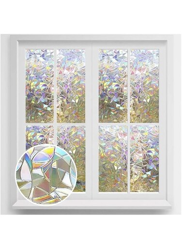 Rayyan Window Privacy Film, Rainbow Window Clings, 3D Decorative Window Vinyl, UV Blocking Window Clings, Stained Glass Window Decals, Rainbow Static Cling Non-Adhesive Window Vinyl Stickers