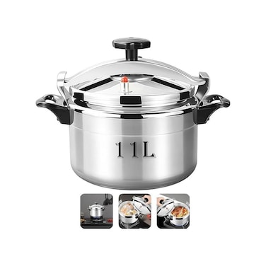 11L Aluminum Pressure Cooker with Secure Locking Lid, Heat Resistant Handles for Fast Cooking