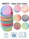 300Pcs Gradient Color Cake Cups - 6 Gradient Colors - Disposable Paper Cupcake Liners - Food Grade Baking Cups - Suitable for Baking, Desserts, Pastries, Weddings, Birthdays, Party Supplies - 7 x 5 x 3 cm