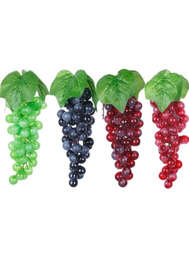 HOOTO 4 Bunches Artificial Grapes, Simulation Decorative Lifelike Rubber Fake Plastic Frosted Grapes Clusters for Wedding Fruit Wine Kitchen Centerpiece D&eacute;cor Photo Props 60 Grains 24CM