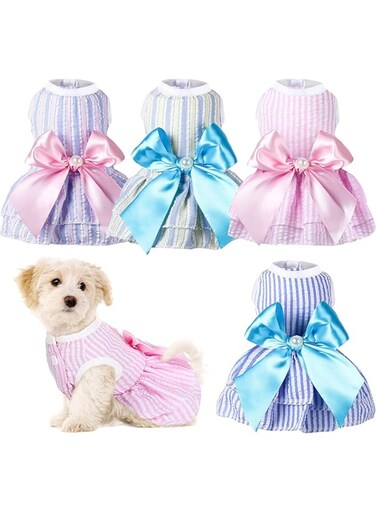 SZYYQ 4 Pieces Dog Dresses, for Small Medium Dogs Puppy Clothes, Summer Princess Pet Dresses, Girl Female Doggie Tutu Skirt Apparel, for Chihuahua Yorkies Pup Cat Outfit(X-Small)