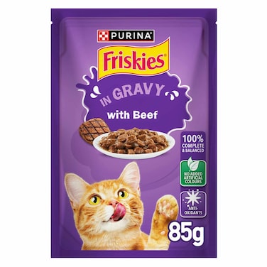 Purina Friskies Beef Chunks in Gravy Wet Cat Food Pouch, 85g