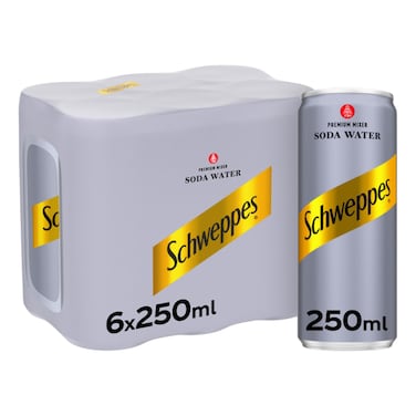 Schweppes Soda Water Can, 250ml Pack of 6