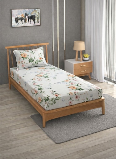 Premium Single Size Fitted Bedsheet with 1 Pillowcase &acirc;&euro;&ldquo; Modern Design &amp; Pattern &acirc;&euro;&ldquo; Deep Pocket (90x200+25 cm) Soft, Breathable Microfiber Bedding for Kids &amp; Guest Rooms