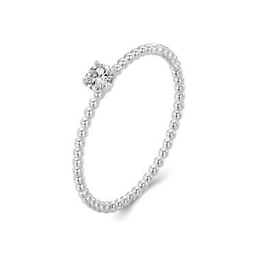 S925 Sterling Silver Platinum Bead Hoop Moissanite Stacking Ring, Size: No.7(MSR046)
