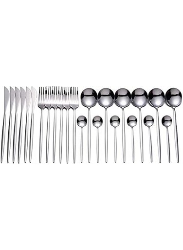 Kitchen Cutlery Set, 304 Stainless Steel Fork Spoon Knife Dining Dinnerware Tableware Set, 24Pcs/Set