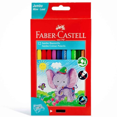 فابر-كاستل مجموعة أقلام تلوين جامبو مع مبراة 12 لونًا