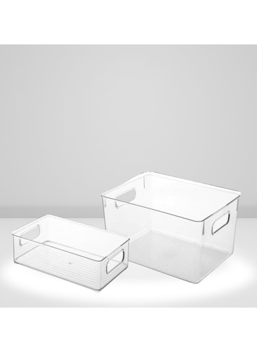 Multi Use Organizer Clear Plastic Storage Container Bins, Built in Handles, BPA Free, Stackable, Fridge Freezer Food Pantry Cabinets Home Organizer (3 Pack) (Large 15*28.5*20cm)