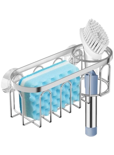 Sponge Holder for Kitchen Sink, Suction Cup Rack/Caddy, No Drill Rustproof Organizer for Place Dishwashing Brush Soap