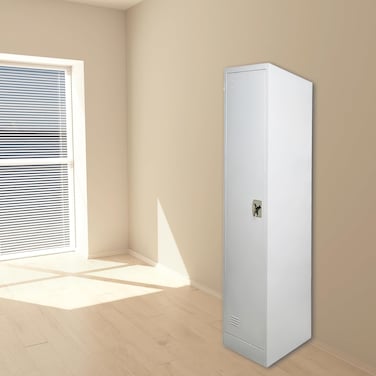 INFINI HOMES 1 Tier Metal Steel Storage Locker Cabinet with Plastic Handle (Grey, 45L X 40W X 183H, 1 Door))