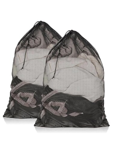 Beynant 2 Pack Black Mesh Laundry Bags, 23 x 34 Inches Heavy Duty, Drawstring Closure, Odor Resistant, Large Laundry Drawstring Bag for College, Dorm, Travel, Family and Apartment Dwellers