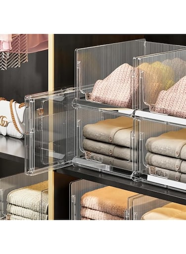 Cupboard Organizers and Storage Wardrobe Shelf Stackable Drawers Wardrobe Organizer Plastic Storage Bin Sweater Drawer Shelf Storage Container for Cupboard Kitchen Bathroom Office Bedroom (M 1PC)