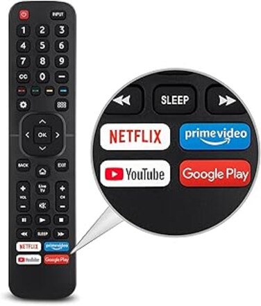 Replacement Control EN2A27 for Smart-TV-Remote, with Netflix, Prime Video, YouTube, Google Play Buttons