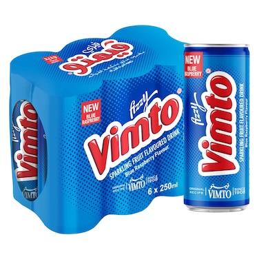 Vimto Fizzy Sparkling Blue Raspberry Fruit Flavoured Drink, 250ml Pack of 6