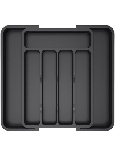Drawer Organizer, Expandable Utensil Tray for Kitchen, BPA Free Flatware and Cutlery Holder, Adjustable Plastic Storage for Spoons, Forks, Knives, 8.5"-14.1" x 12.1", Black