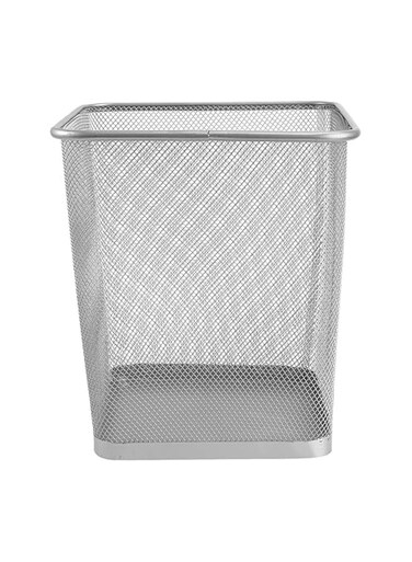 Square Recycling Open Top Mesh Trash Can Waste Basket Without Lid For Home Office College Kitchen And Bathroom Commercial Trash Can Fits Under Desk 27X22CM Silver