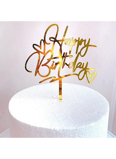 Happy Birthday Cake Toppers Elegant Script Calligraphy Decoration UK Acrylic (GOLD)