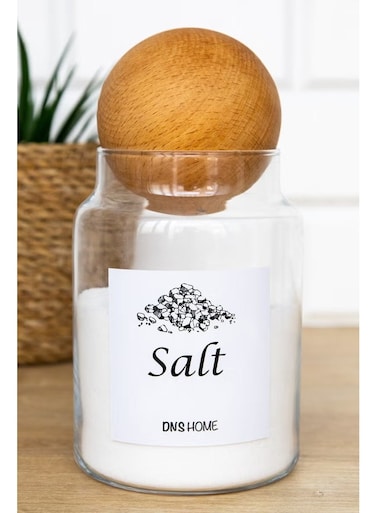 Home 3-Piece Wooden Ball Lid with English Label Tea Sugar Salt Storage Container Jar 800 ml