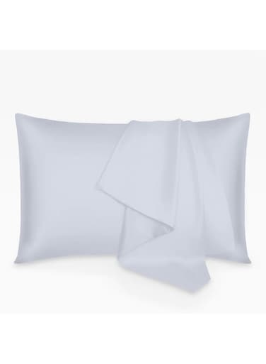 Linen Klub Standard Pillowcase 2Pc Set, 100% Cotton 250Tc Sateen Solid Dyed, Size: 50X75Cm, Silver