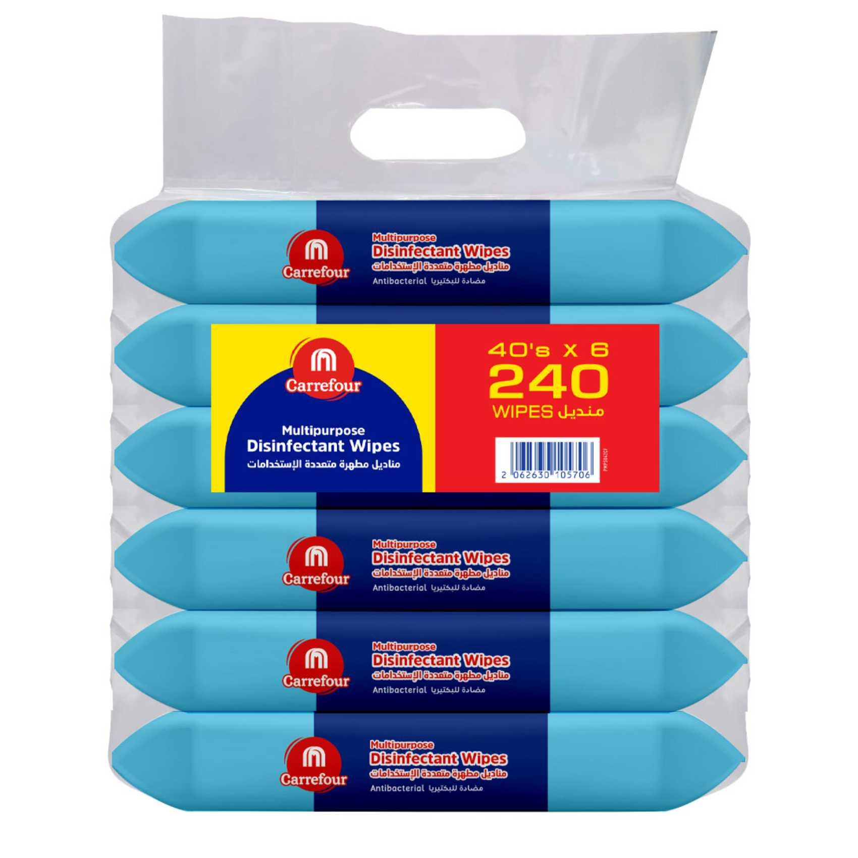 Carrefour Household Cleaning Wipes, 40 Wipes, Pack of 6
