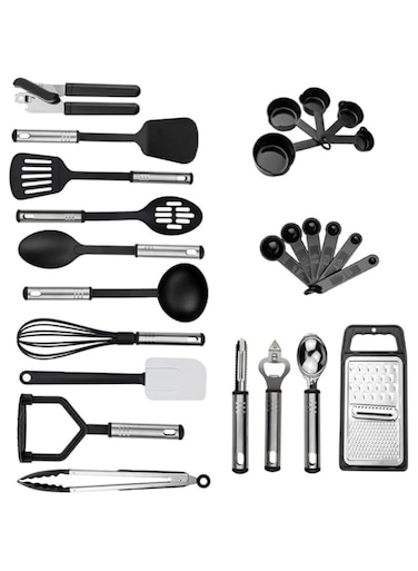 Arabest Silicone Cooking Utensil Set, 24pcs Non-stick Heat Resistant Silicone Cooking Kitchen Utensils Set, Bpa Free, Non Toxic Kitchen Tools Home Essentials with Stainless Steel Handle (Black)