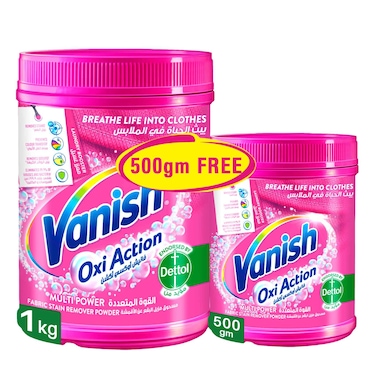 Vanish Oxi Action Fabric Stain Remover Powder 1kg+500g - Coloured &amp; White Clothes
