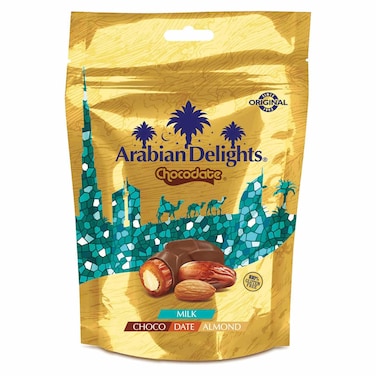 Arabian Delights Chocodate Milk Chocolate Coated Dates with Almond, 90g