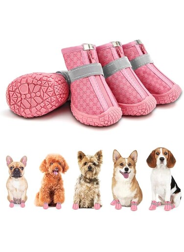 Azonee Dog Shoes for Small Dogs Boots, 4PCS Waterproof Dog Booties Paw Protector for Outdoor Walking, Puppy Shoes with Reflective Strip Rugged Anti-Slip Sole for Hardwood Floors Hot Pavement, Szie #2