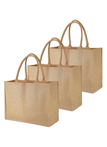 YONGERN 3 Pack Burlap Tote Bags Bulk Cotton Handles Laminated Interior X-Large Jute Gift Tote Beach Bag Full Gusset for Mother's Day Teacher Bridesmaid Wedding DIY