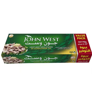 John West Light Meat Tuna Chunk in Sunflower Oil, 170g Pack of 3